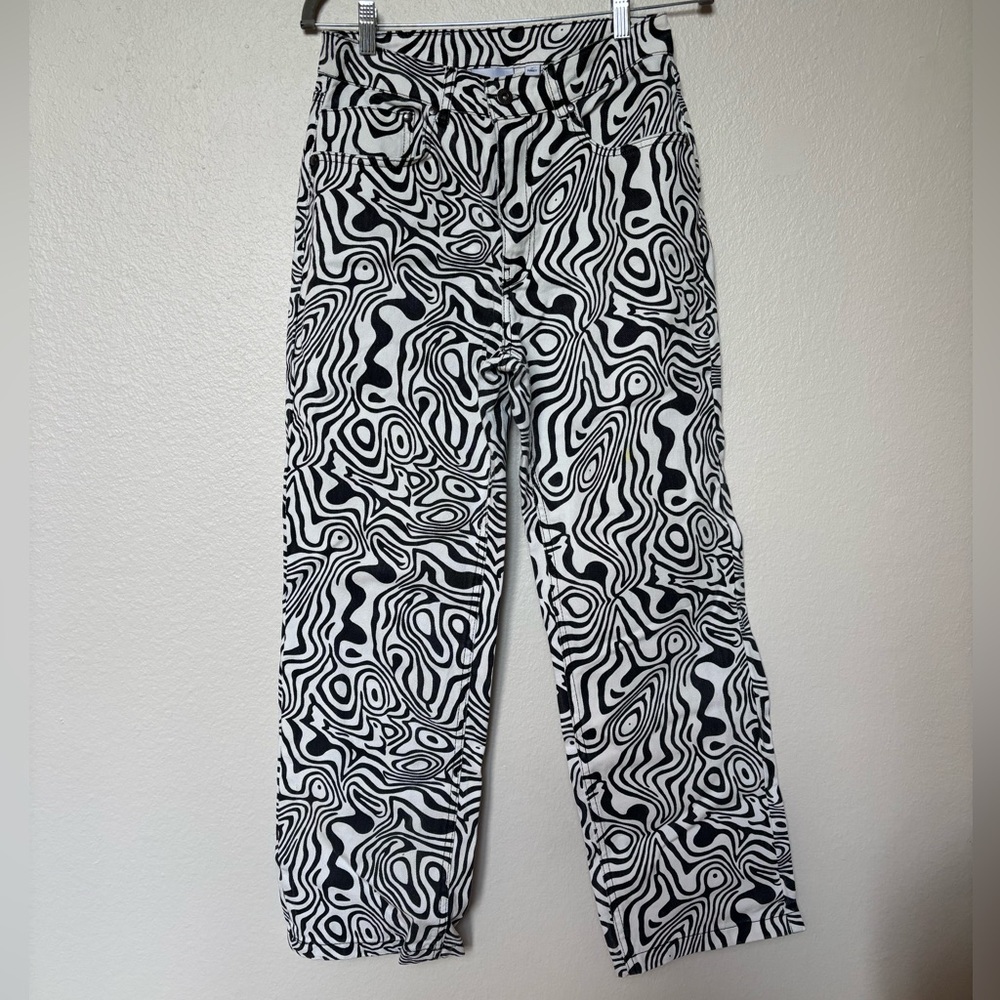 Abstract Black and White Wide Leg Pants